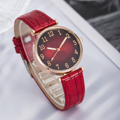 Leaf Digital Dial Women's Watch, Fashionable and Versatile Quartz Wristwatch + Jewelry Four-Piece Set