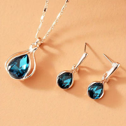 2pcs Simple Style Women'S Jewelry Set, Zinc Alloy Pendant Necklace and Earrings, with Artificial Stone, for Daily Wear and Gift-Giving, Perfect for Valentine'S Day and All Seasons