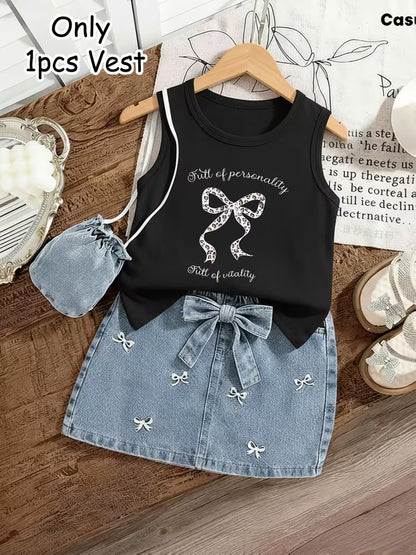 A Cute Tank Top Featuring a Leopard Print And Bow Design, with The Phrases 'Full of ' And 'Full of Vitality'. This Casual Sleeveless Top Is Designed for Everyday Wear, Made from Soft And Comfortable Knitted Fabric