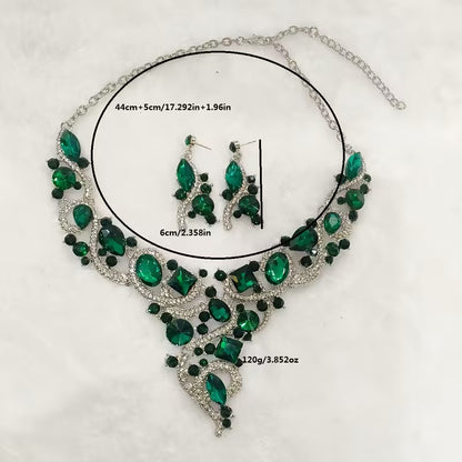 3pcs set of green and blue necklace and earrings, stylish and luxurious, suitable for daily gifts and various live ceremonies, party accessories for women.