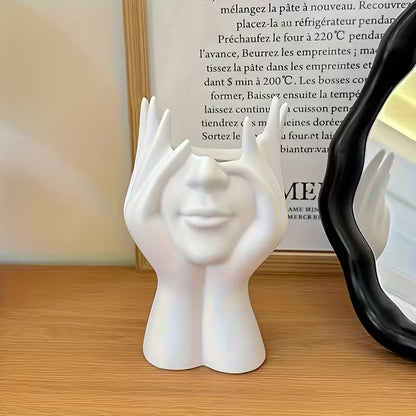 1 Creative Face Vase Pen Holder, Multifunctional Makeup Brush Organizer, Modern Minimalist Art Decorative Piece for Desktop Home Office Organization