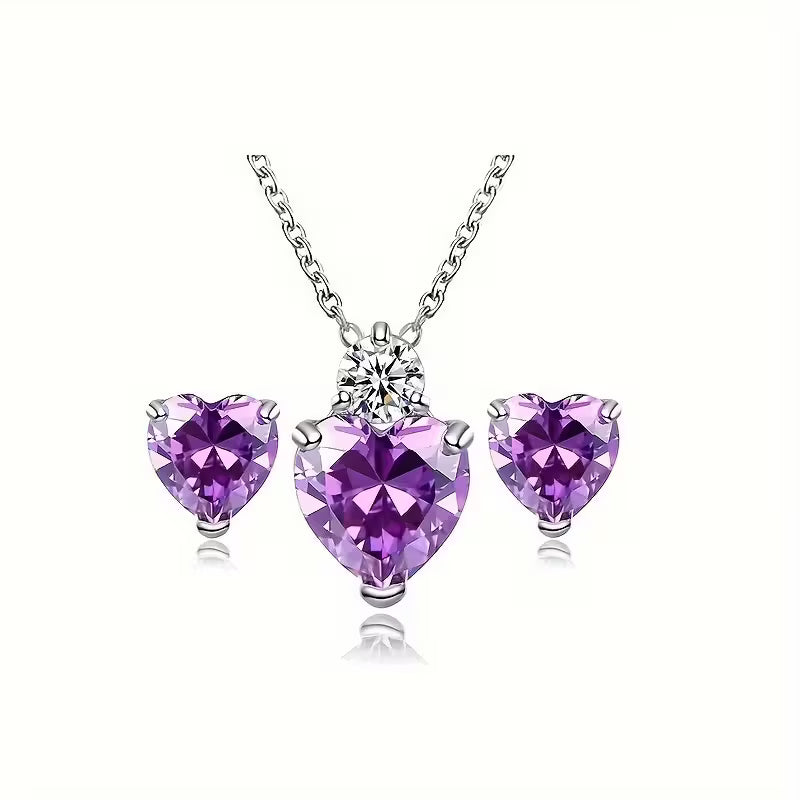 2pcs Exquisite Fashion Earrings and Necklace | Versatile Alloy Jewelry with Plated K and Mosaic, Silvery Color, For Teenager