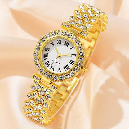 6pcs Set of Elegant Gold-Tone Round Alloy Quartz Watches for Women, a Classic And Versatile Choice