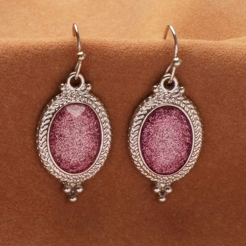 A Pair of Alloy Antique Silvery Plated Light Gray Oval Resin Earrings with Sparkle, Fashion Vintage Earrings