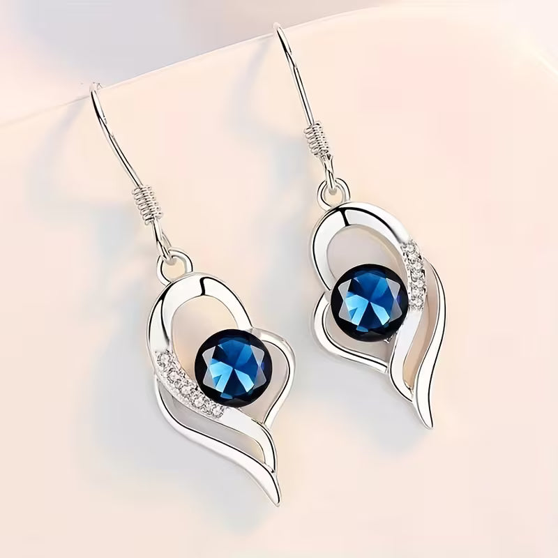 Fashion Silvery Color Love Heart Synthetic Zirconia Hook Earrings Love Temperament Female Angel Wing Drop Dangle Earrings