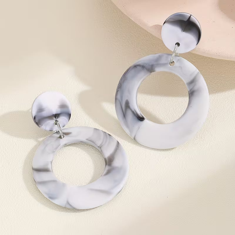 Bohemian Style Resin Round Earrings for Women, 1 Pair, Exaggerated Design, 4 Colors Available, Perfect for Daily Wear, Vacation, Parties