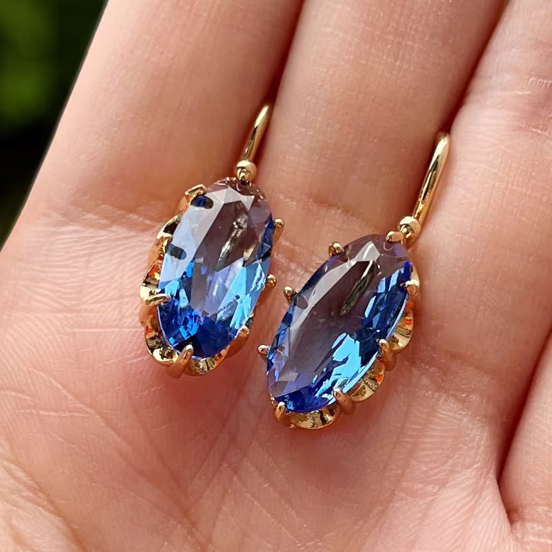 Fashion Bridal Wedding Hanging Earrings Claw Setting Oval Blue Earrings Women's Jewelry Gifts