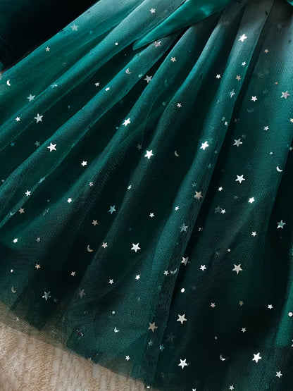 New Autumn And Winter Long-Sleeve Dress for Girls, Korean Style Star Gradient Tulle Princess Dress for Christmas