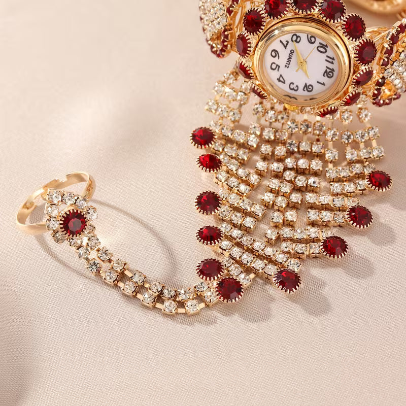 A Stylish And Elegant Women'S Quartz Bracelet Watch, Adorned with Heart-Shaped Rhinestones, Makes a Lovely Gift for Her.