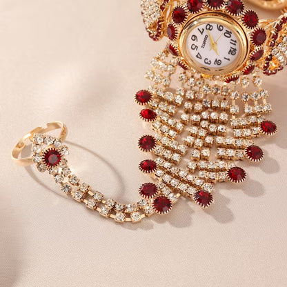 A Stylish And Elegant Women'S Quartz Bracelet Watch, Adorned with Heart-Shaped Rhinestones, Makes a Lovely Gift for Her.