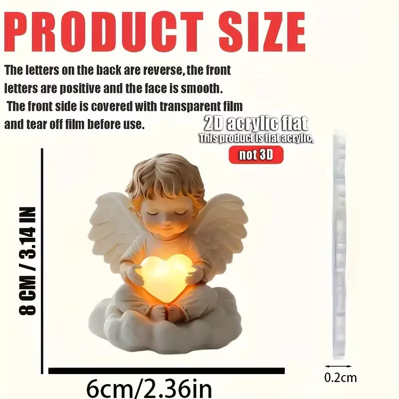 2D Flat, Self-Lit Bohemian Angel - Glowing 2D Acrylic Hanging Decor with Light, No /Plug-in for Home, Car & Backpack - Lightweight Mirror Accessory Suitable for All Seasons (Free Design), 2D Flat