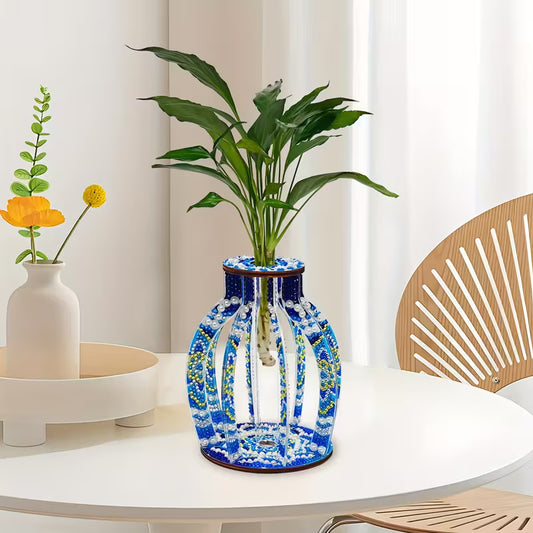 DIY Diamond Painting Vase Kit, Easy-to-Assemble Handcrafted Vase with Faux Pearl Crystal Mandala Design, Desktop Decorative Vase with Test Tube, Creative Tabletop Ornament for Realistic Plants, Home Decorative Mini Vase, Party and Holiday Craft Gift for F
