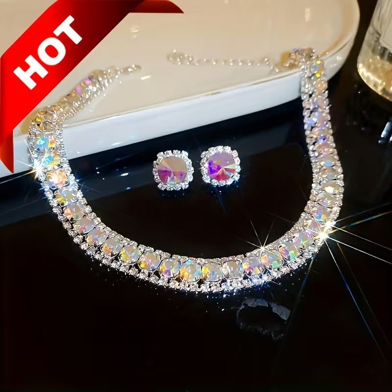 Luxury Green Necklace and Earrings Set, Sexy & Simple Style, Fashion Jewelry for Women, Elegant Evening Party Accessories Gifts for Eid