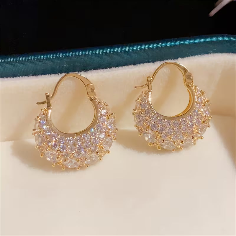 Elegant and luxurious 14K gold-plated earrings set with shiny Zirconia - perfect for daily and banquet occasions, making them an ideal gift for Women's Valentine's Day