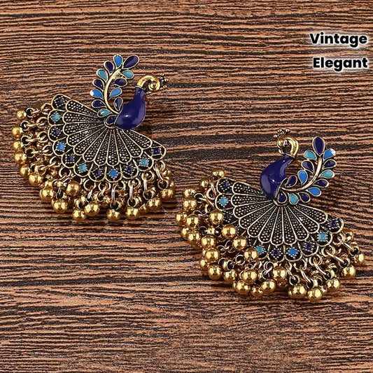 A Pair of Indian-Style Elegant Vintage Enamel Peacock Earrings for Women, Accessories for Festivals, Birthdays, Balls, Dates, Parties, Vacations, and Shopping