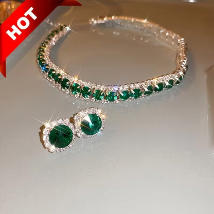 Luxury Green Necklace and Earrings Set, Sexy & Simple Style, Fashion Jewelry for Women, Elegant Evening Party Accessories Gifts for Eid