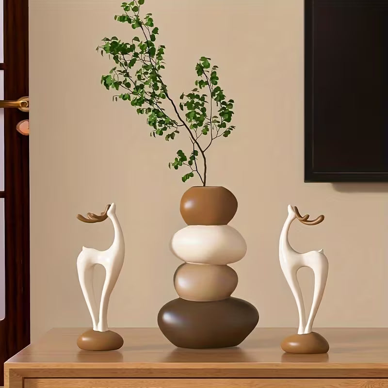 Luxury Geometric Deer Vase Sculpture - Holiday Limited Edition, Floral/Dry Flower Art Container, New Year's Eve Party Tabletop Decoration
