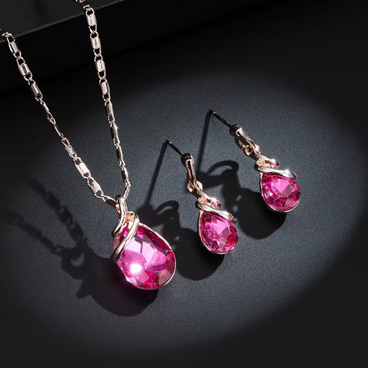 Water Drop Pendant Necklace & Earrings Set - Zinc Alloy, Perfect for Christmas, New Year's, Parties & Birthdays, Simple Style, Simple Style