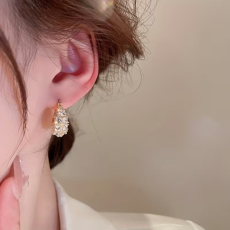 Elegant and luxurious 14K gold-plated earrings set with shiny Zirconia - perfect for daily and banquet occasions, making them an ideal gift for Women's Valentine's Day