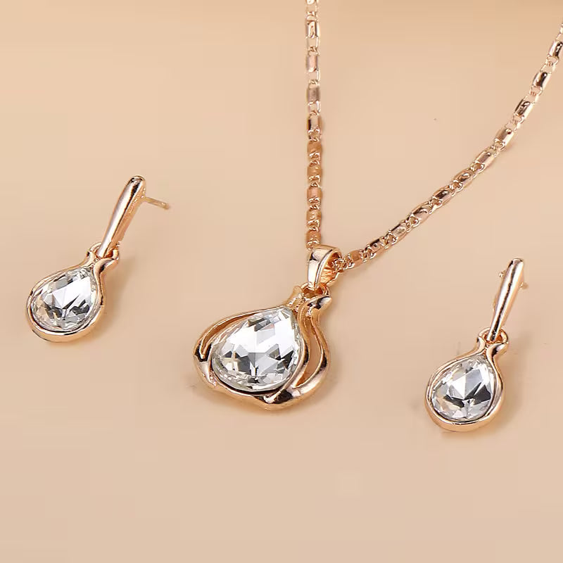 2pcs Simple Style Women'S Jewelry Set, Zinc Alloy Pendant Necklace and Earrings, with Artificial Stone, for Daily Wear and Gift-Giving, Perfect for Valentine'S Day and All Seasons