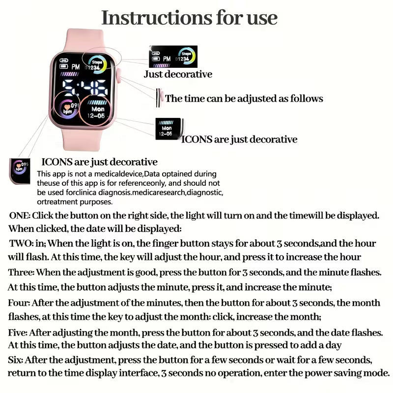6-Piece Fashionable Pink Electronic Watch, Bracelet, Necklace, Earrings, and Ring Set for Teens - Perfect Birthday Gift for Friends, Girlfriend, or Boyfriend, Ideal for Travel, Graduation, Halloween, and Valentine's Day