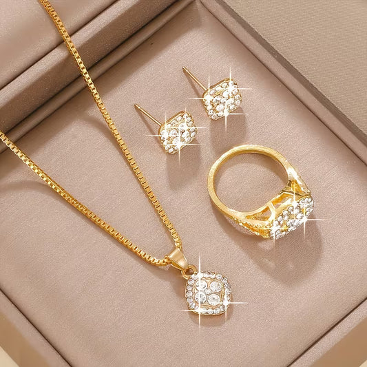 Set of 4 Women'S Trendy Square Jewelry