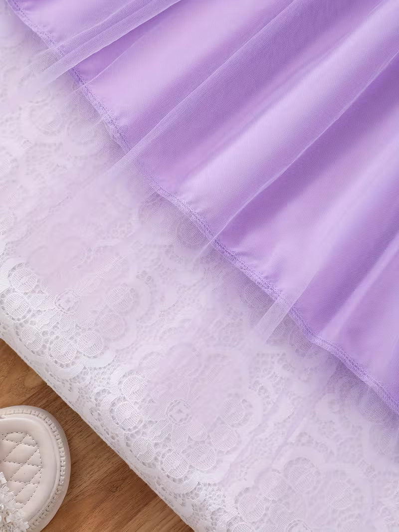 Sweet Style Dress for, a Fashionable Solid Color Summer Dress with a Comfortable Round Neck And Mesh for Casual Wear