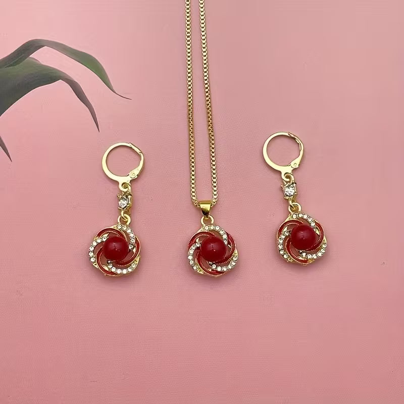 3pcsShining luxury elegant personality new creativity fashion simple necklace earrings party commemorative jewelry versatile and exquisite Christmas birthday gift