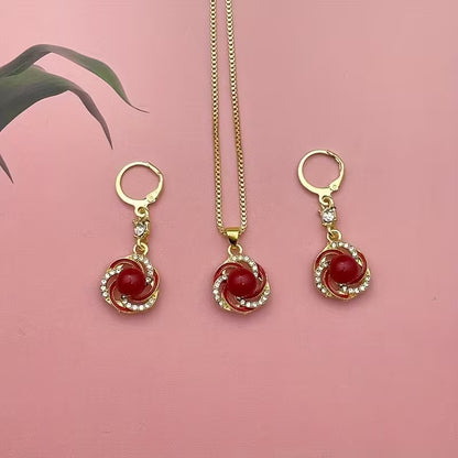 3pcsShining luxury elegant personality new creativity fashion simple necklace earrings party commemorative jewelry versatile and exquisite Christmas birthday gift