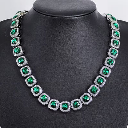 1pc of Men'S Hip-Hop Inspired Green Square Glass Cuban Link Choker Necklace, a Fashionable Accessory for Rappers, Robust And Stylish Statement Jewelry, Perfect Gift for Your Loved One