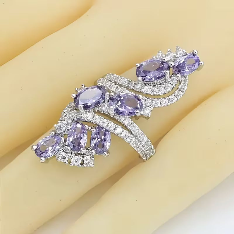 Luxury Elegant 5pcs Jewelry Set for Teenager, Purple Stone Ring, Earrings, Necklace, Bracelet, High-Quality Synthetic Synthetic Zircon for Wedding & Banquet, Hypoallergenic, Mother'S Day gift, Valentine'S Gift, Universal Season Fit, For Teenager