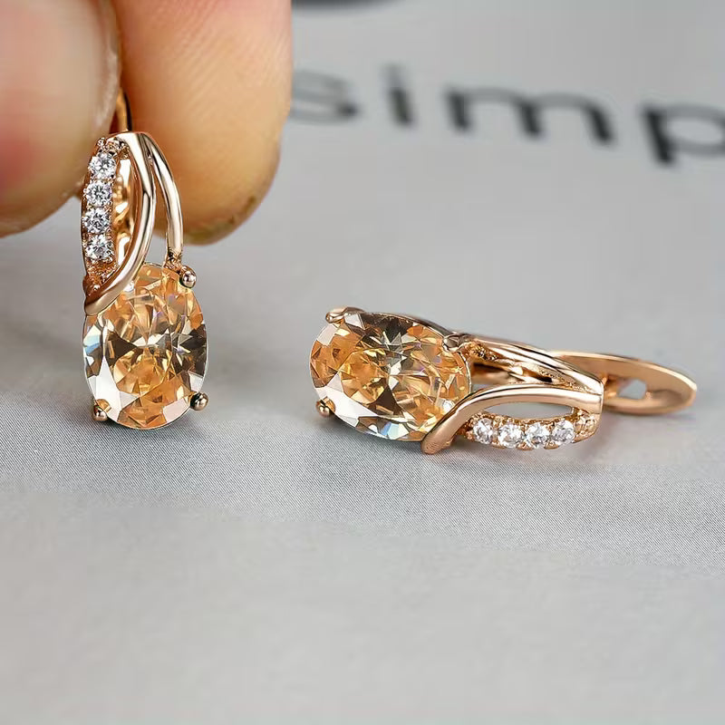 Elegant and fashionable oval cut Synthetic Zirconia, Synthetic Zirconia earrings, vintage Synthetic Zirconia earrings, bridal wedding jewelry gifts
