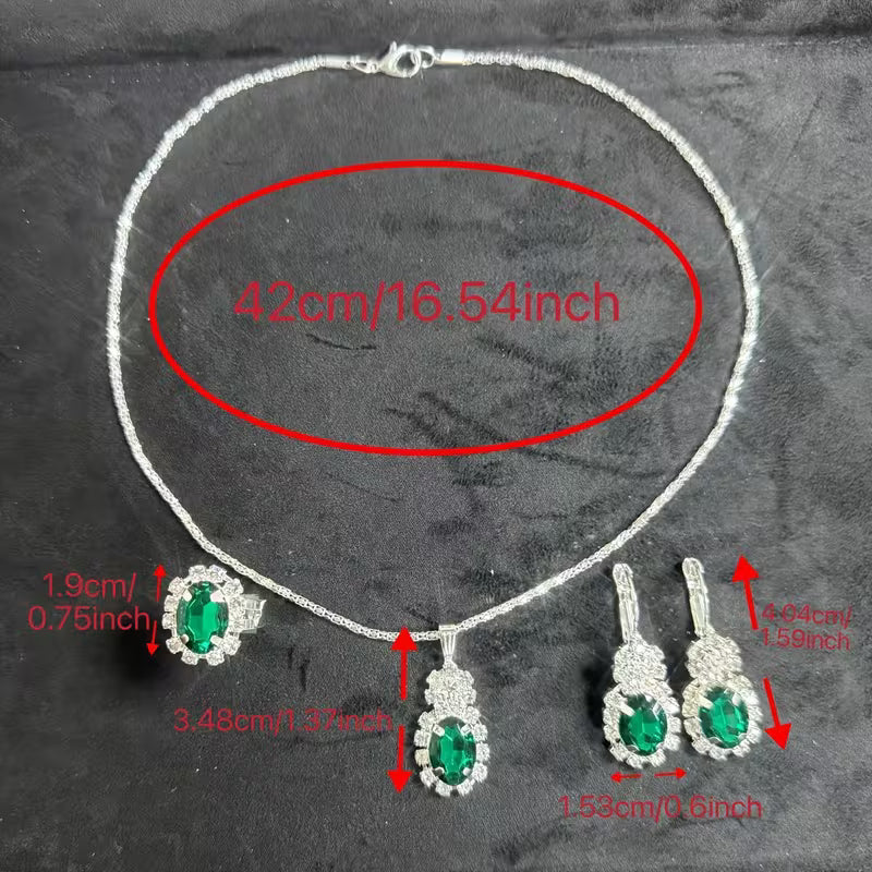 4pcs Exquisite Versatile Fashion Jewelry Rhinestone Silvery Collarbone Chain Earrings Ring Set for Women's Daily and Festive Wear
