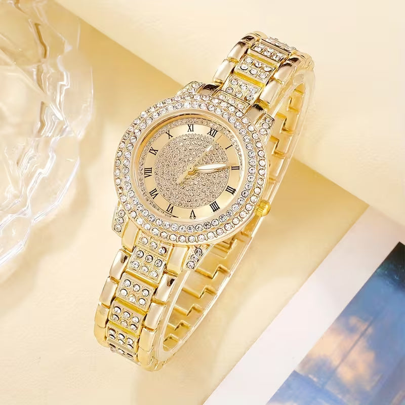 Glamorous 6pcs Women's Quartz Watch & Jewelry Set - Luxury Rhinestone, Square Sparkling Design - Perfect for Valentine's, Easter, Mother's Day Gifts