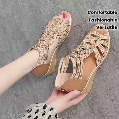 Summer Hollow-Out Thick-Sole Sandals for Women, Open-Toe Roman Style Comfortable Fashionable Mid-Life Mom Shoes, Versatile Women's Footwear, Women Shoes