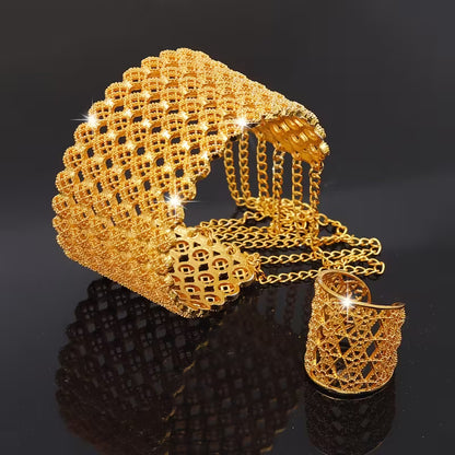 A Stylish And Trendy Tassel Bracelet And Ring Set from Dubai in The Middle East, Perfect for Parties And Versatile for Western Fashion