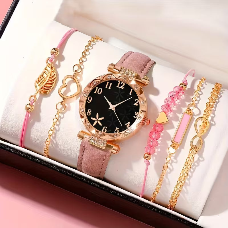 Set of 6 Stunning Fashionable Quartz Watches with Rhinestone Digital Dials, Perfect Gift for Women