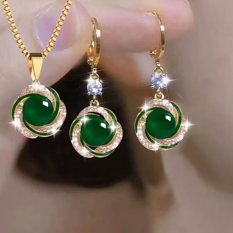 3pcsShining luxury elegant personality new creativity fashion simple necklace earrings party commemorative jewelry versatile and exquisite Christmas birthday gift