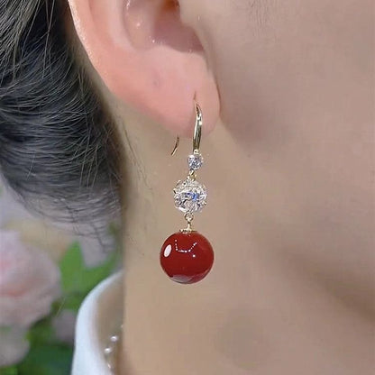 Fashionable Red Bean Personalized Pearl Earrings