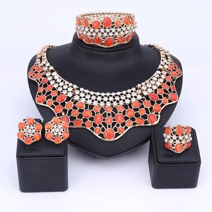 Elegant Jewelry Collection for Women Featuring Faux Cat'S Eye, Rhinestones, And a Golden Necklace, Earrings, Bangle, And Ring, Perfect for Banquets And Proms
