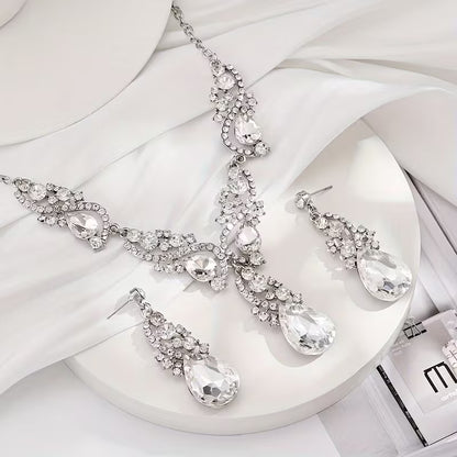 3pcs Set of Light Luxury Emerald Green -encrusted Vintage Alloy Rhinestone Women's Jewelry Set, Suitable for Banquets and Weddings, Ideal for Gifting