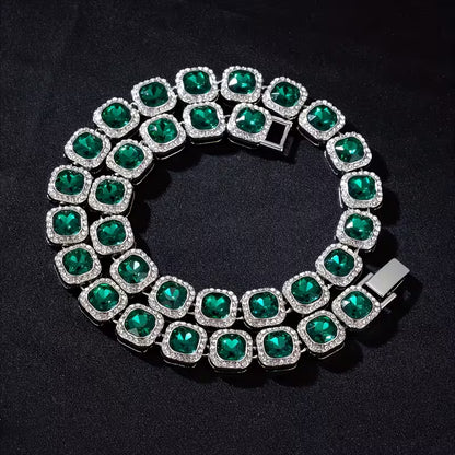1pc of Men'S Hip-Hop Inspired Green Square Glass Cuban Link Choker Necklace, a Fashionable Accessory for Rappers, Robust And Stylish Statement Jewelry, Perfect Gift for Your Loved One