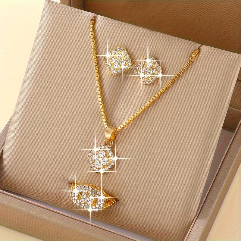 Set of 4 Women'S Trendy Square Jewelry