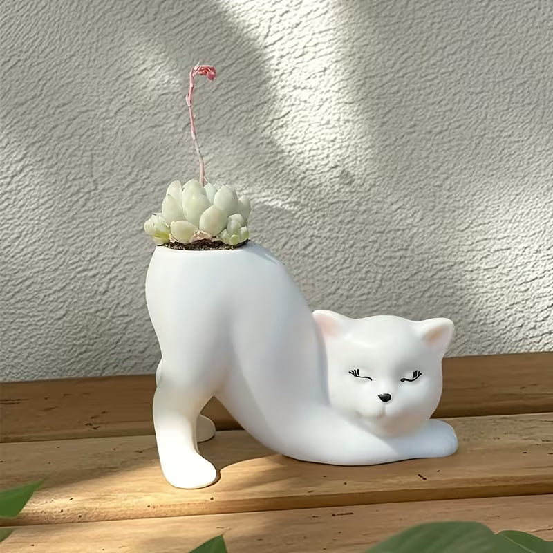 1pc of Bohemian Creative Design Cute Cat Flower Pot for Planting And Breeding, Lightweight And Multifunctional, Made of Shatterproof Synthetic Resin, Suitable for Indoor And Outdoor Use