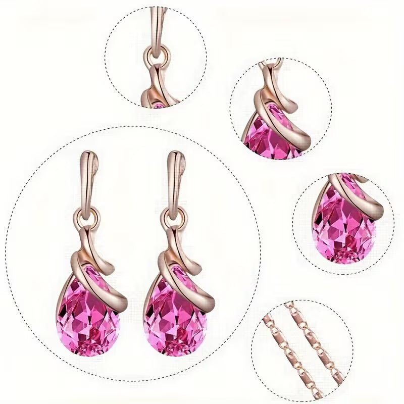 Water Drop Pendant Necklace & Earrings Set - Zinc Alloy, Perfect for Christmas, New Year's, Parties & Birthdays, Simple Style, Simple Style
