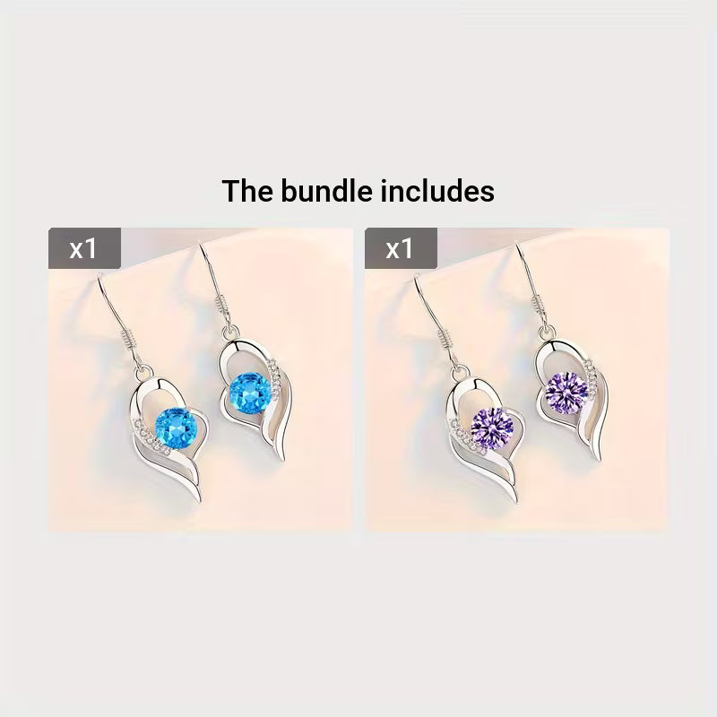Fashion Silvery Color Love Heart Synthetic Zirconia Hook Earrings Love Temperament Female Angel Wing Drop Dangle Earrings