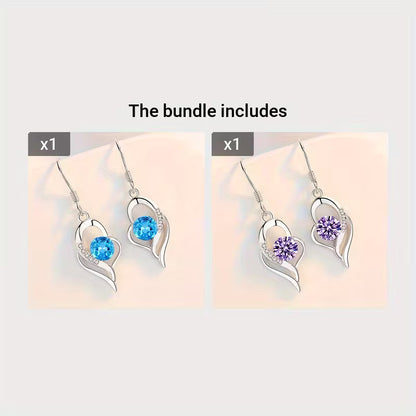 Fashion Silvery Color Love Heart Synthetic Zirconia Hook Earrings Love Temperament Female Angel Wing Drop Dangle Earrings
