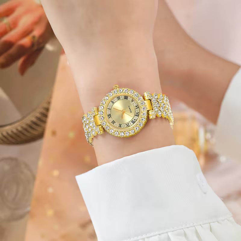 6pcs Women'S Fashion Bracelet Watch, Women'S Quartz Watch + Bracelet + Earrings + Necklace + Ring, Women'S Gift