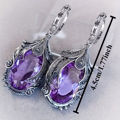 1pc Women'S Elegant Geometric Feather-like Earrings - Green Gemstone-like Accent, Wedding Party Everyday Jewelry, Durable Zinc Alloy Statement Earrings for Formal Events & Casual Attire - Perfect Gift for Women, Banquet Accessories, Bohemian Style, Intric
