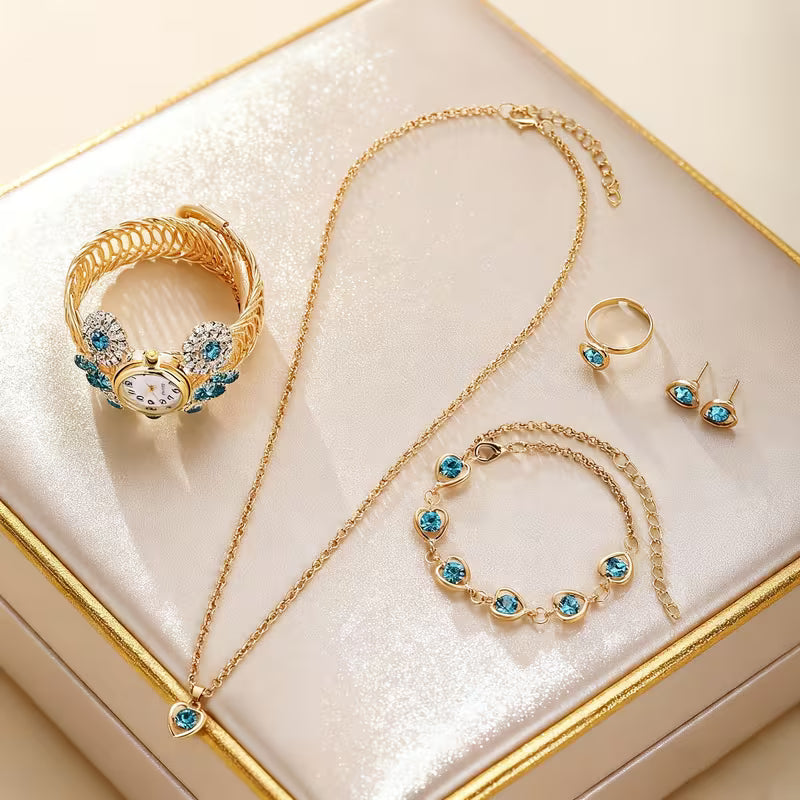 6pcs Women'S Watch Set Fashion Casual Trendy Women'S Quartz Wristwatch and Jewelry Set, Casual Dress, Fashionable Wristwatch, Women'S Wristwatch, Gift for Her